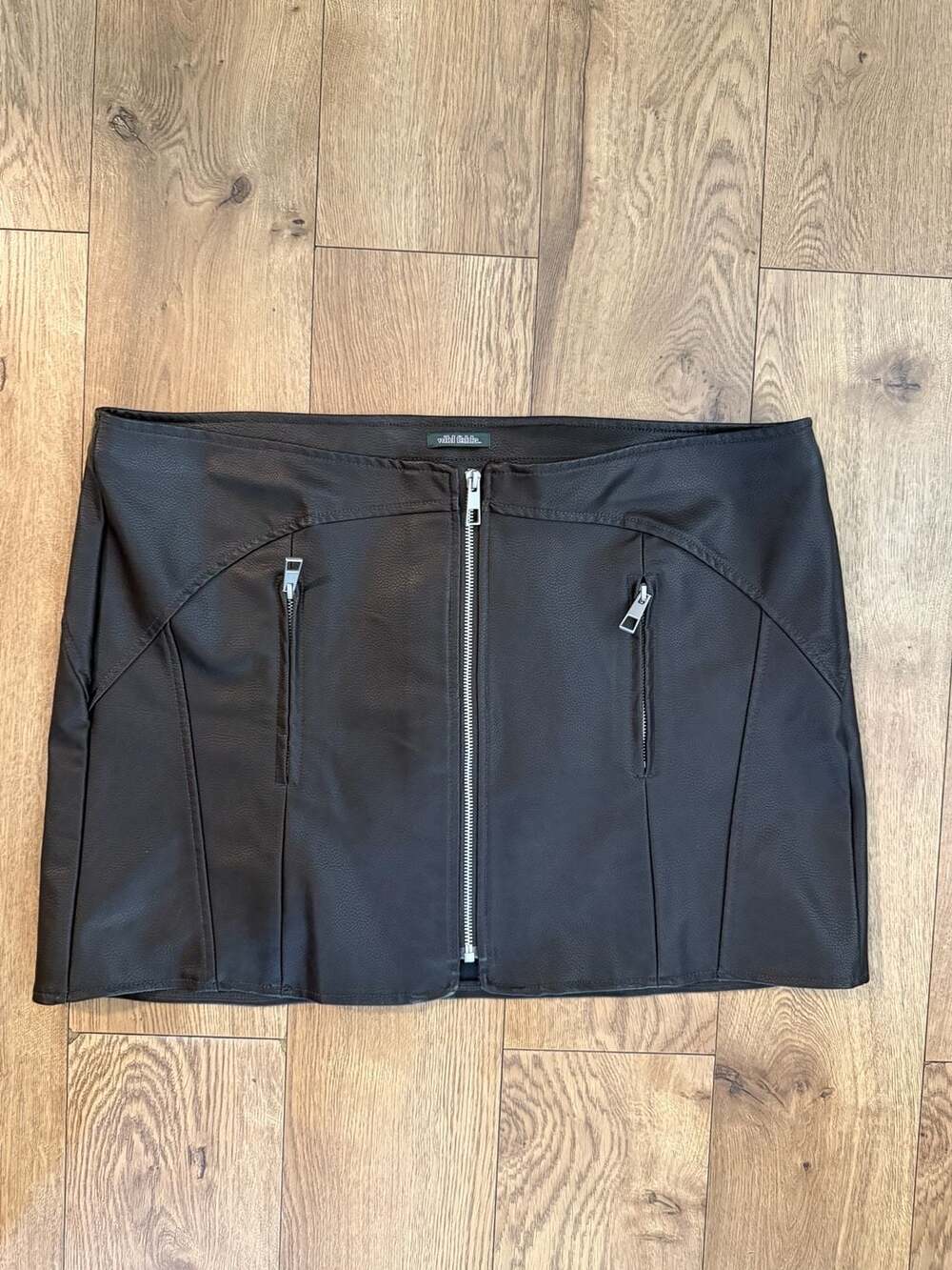 Wild Fable Brown Faux Leather Zip Mini Skirt